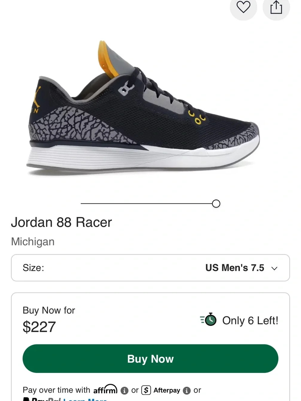 Jordan 88 Racer “University of Michigan” Navy, White & Yellow Casual Sneakers